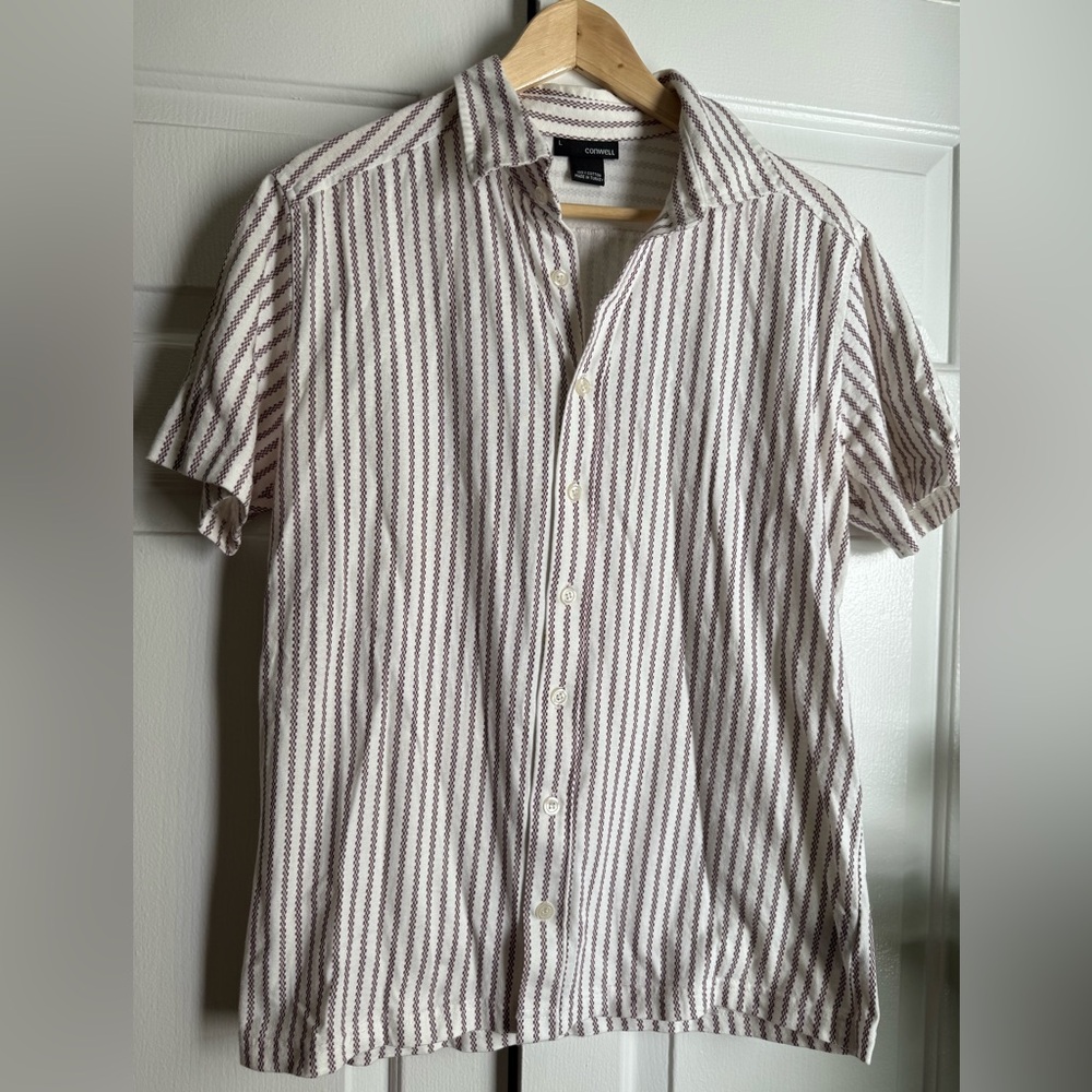 Conwell 100% Cotton Striped Casual Short Sleeve Button Down Top Sz L Eclectic
